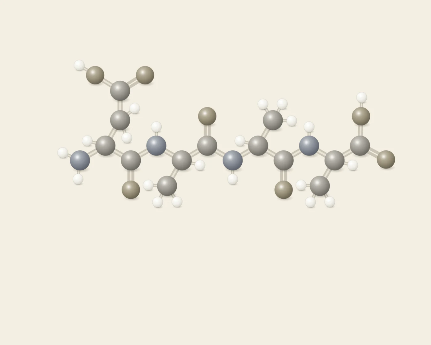 Illustrative ball-and-stick peptide artwork accompanying the Cerluten page, not a depiction of its chemical structure