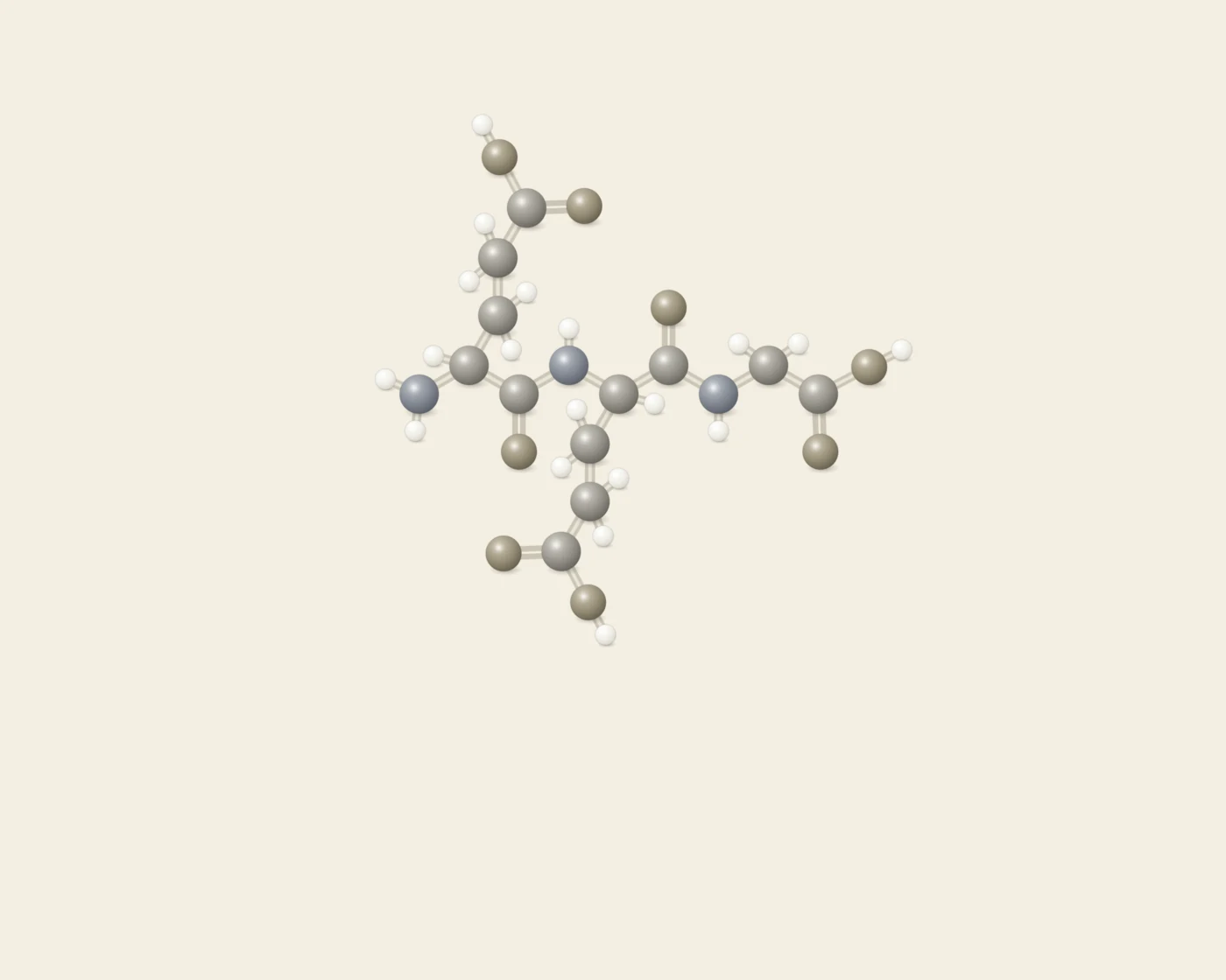 Illustrative ball-and-stick peptide artwork accompanying the Chelohart page, not a depiction of its chemical structure
