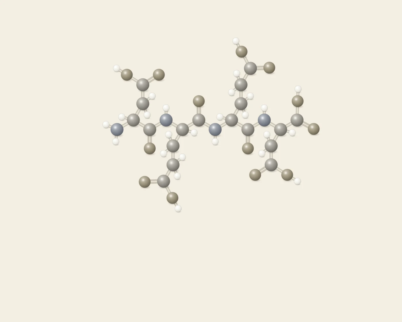 Illustrative ball-and-stick peptide artwork accompanying the Chitomur page, not a depiction of its chemical structure