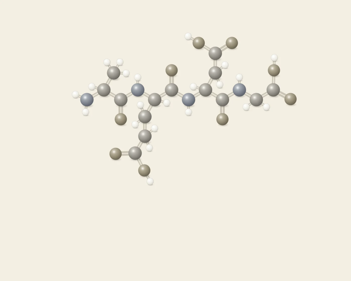 Ball-and-stick structural diagram of Epitalon, the peptide Ala-Glu-Asp-Gly (AEDG)