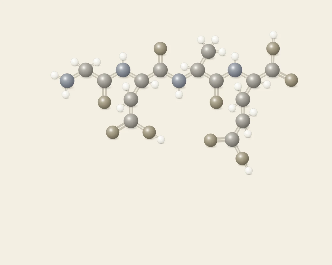 Illustrative ball-and-stick peptide artwork accompanying the Pielotax page, not a depiction of its chemical structure