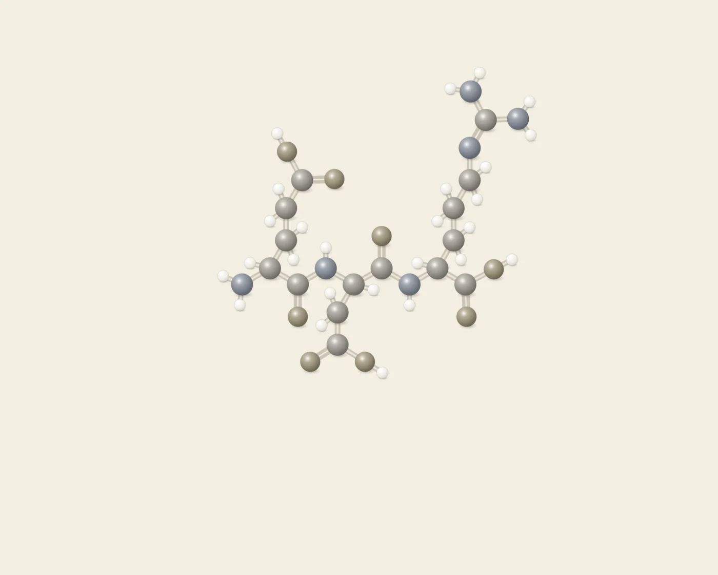 Ball-and-stick structural diagram of Pinealon, the peptide Glu-Asp-Arg (EDR)