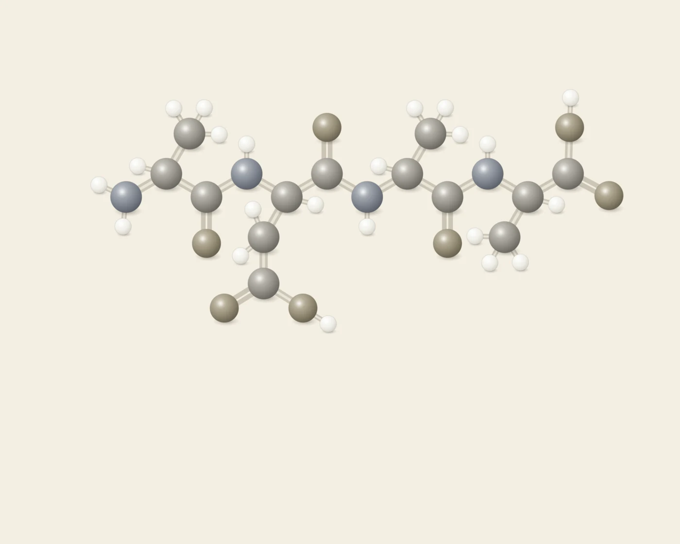 Illustrative ball-and-stick peptide artwork accompanying the Sigumir page, not a depiction of its chemical structure