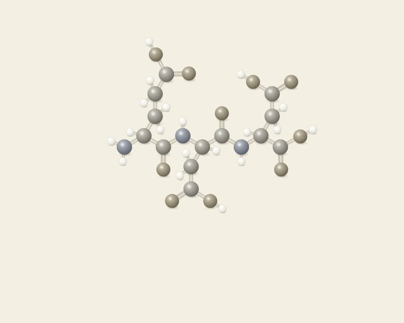 Illustrative ball-and-stick peptide artwork accompanying the Stamakort page, not a depiction of its chemical structure