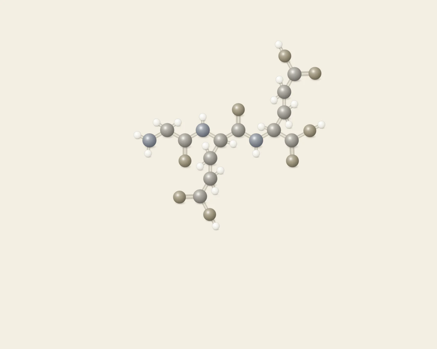 Illustrative ball-and-stick peptide artwork accompanying the Ventfort page, not a depiction of its chemical structure