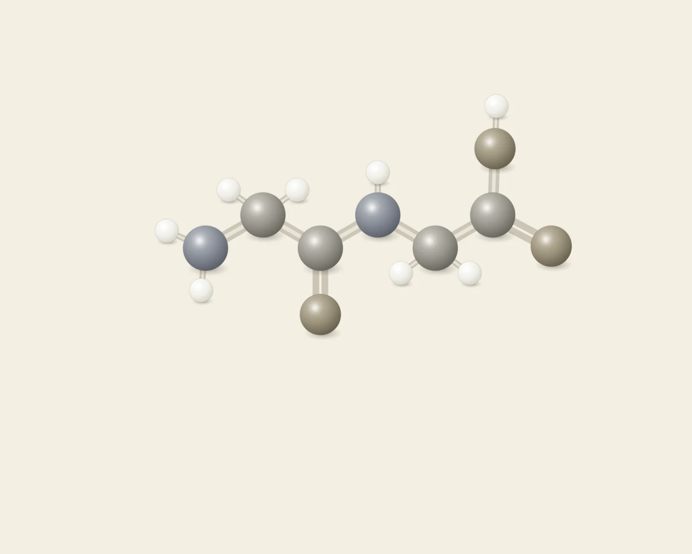 Illustrative ball-and-stick peptide artwork accompanying the Visoluten page, not a depiction of its chemical structure
