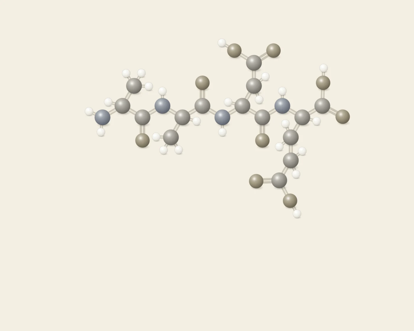 Illustrative ball-and-stick peptide artwork accompanying the Vladonix page, not a depiction of its chemical structure